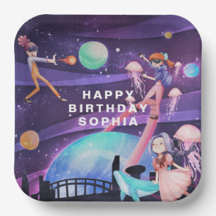 Platos de papel de cumpleaños de realidad virtual 