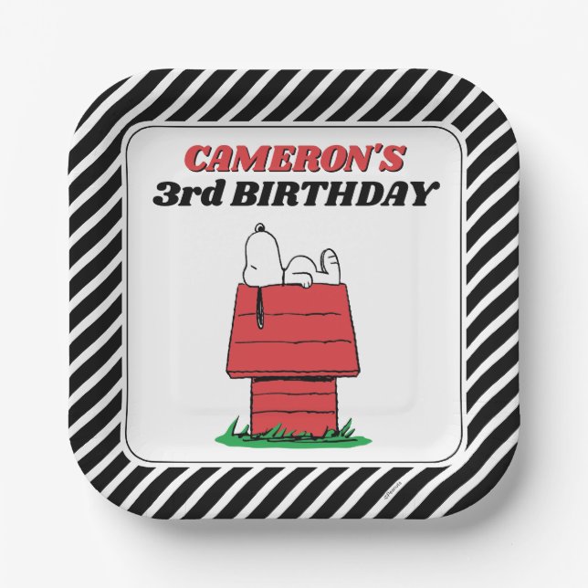 Platos de papel de cumpleaños de Snoopy Peanuts (Anverso)