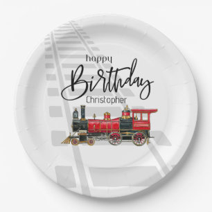 Platos de papel de cumpleaños de tren vintage esté