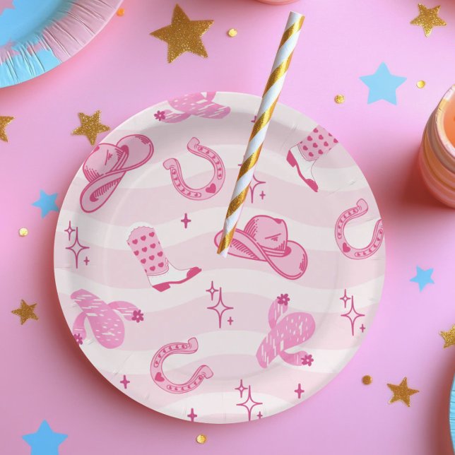 Platos de papel de cumpleaños de vaquera rosa rode (Subido por el creador)