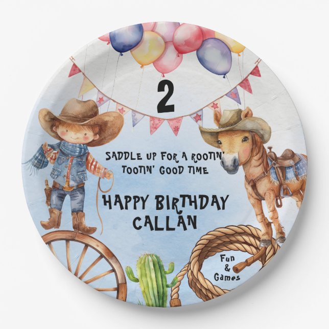 Platos de papel de cumpleaños divertido Rootin 'To (Anverso)