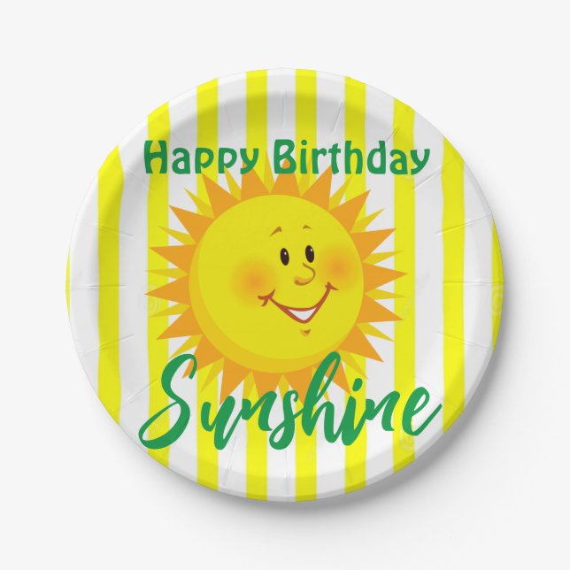 Platos de papel de cumpleaños felices con franjas  (Anverso)