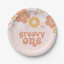 Platos de papel de cumpleaños Groovy One Retro Flo