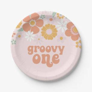 Platos de papel de cumpleaños Groovy One Retro Flo