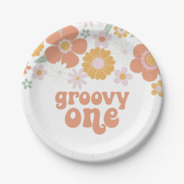 Platos de papel de cumpleaños Groovy One Retro Flo