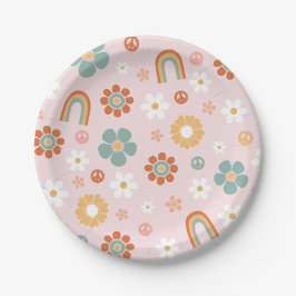 Platos de papel de cumpleaños hippie arcoíris groo