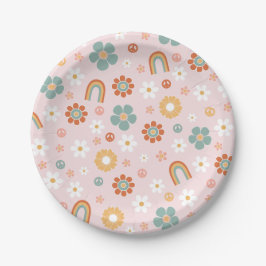 Platos de papel de cumpleaños hippie arcoíris groo