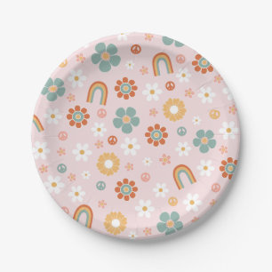 Platos de papel de cumpleaños hippie arcoíris groo