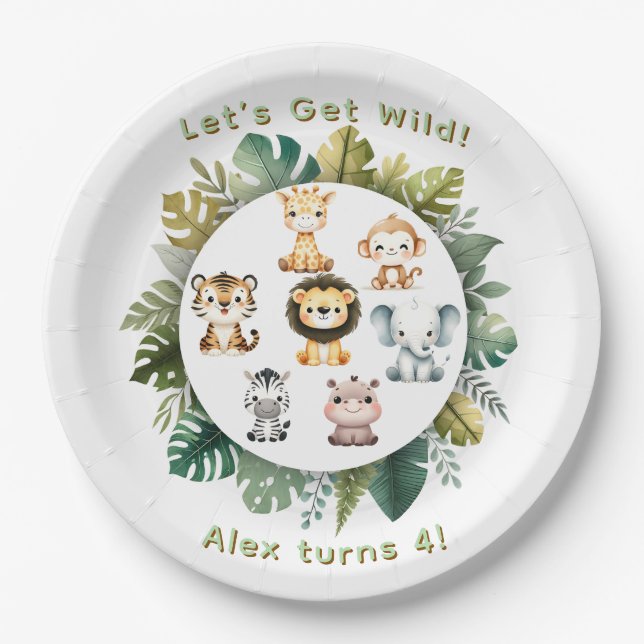 Platos de Papel de Cumpleaños Jungle Safari | Edit (Anverso)