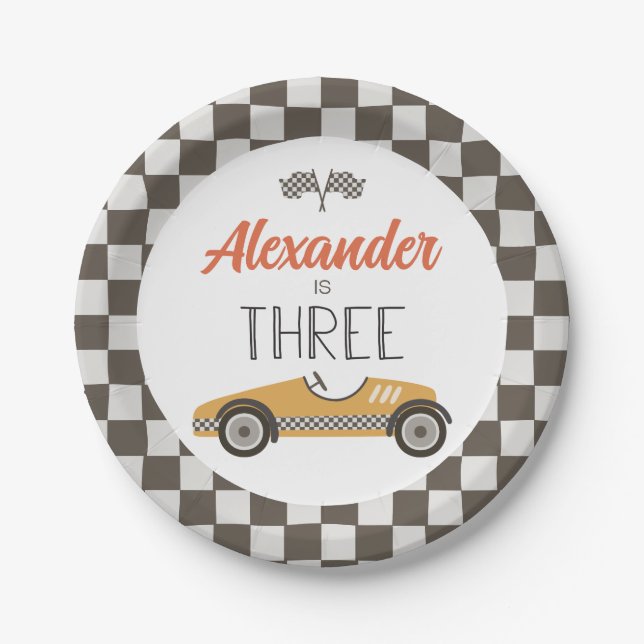Platos de papel de cumpleaños número tres de coche (Anverso)