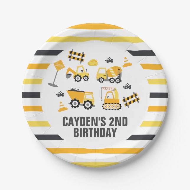 Platos de papel de cumpleaños para camión de const (Anverso)