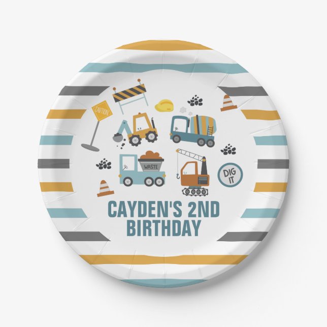 Platos de papel de cumpleaños para camión de const (Anverso)