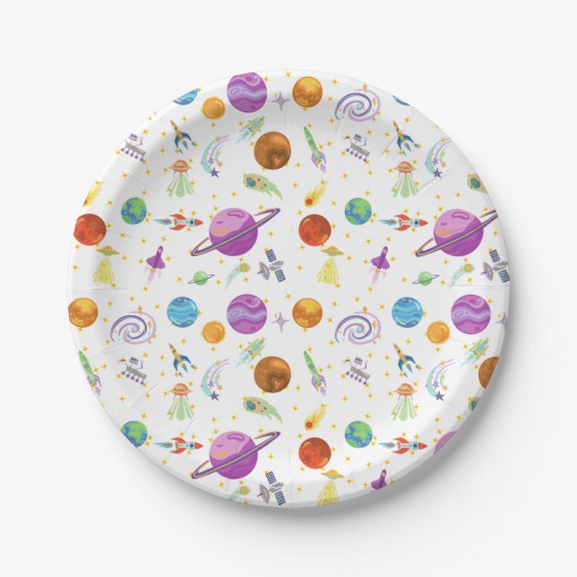 Platos de papel de cumpleaños para viaje espacial (Anverso)