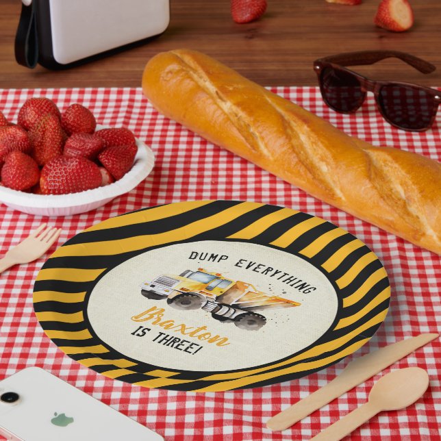 Platos de papel de cumpleaños para zona de constru (Picnic)