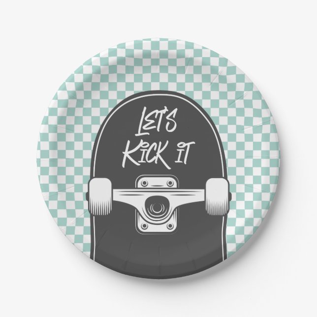 Platos de papel de cumpleaños Patineta Vamos a pat (Anverso)