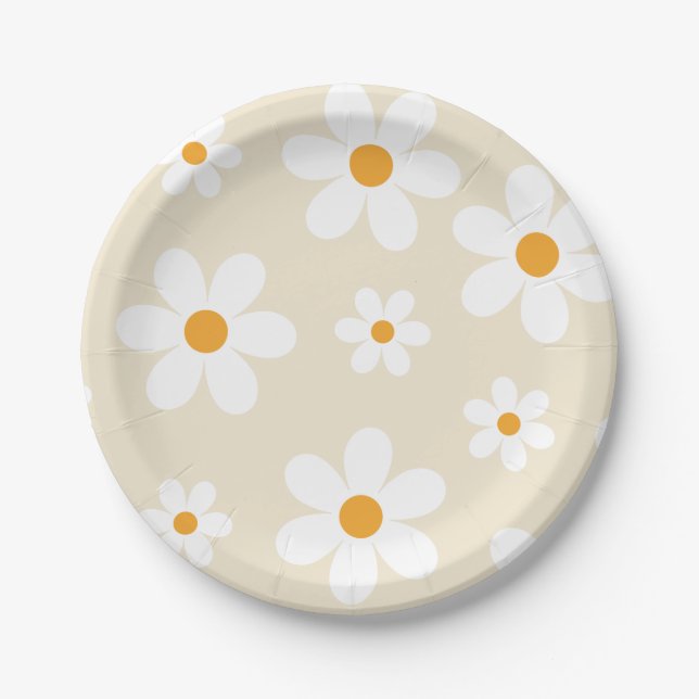 Platos de papel de cumpleaños Retro Groovy Daisy T (Anverso)