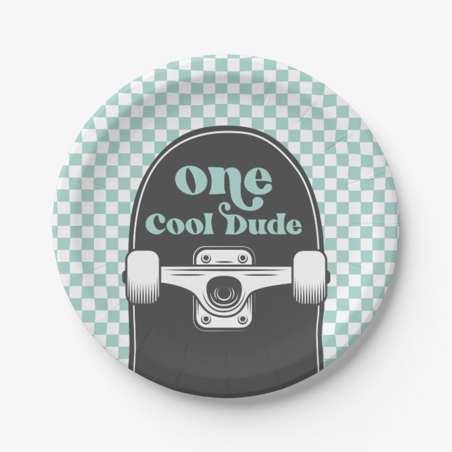Platos de papel de cumpleaños Skateboard One Cool  (Anverso)