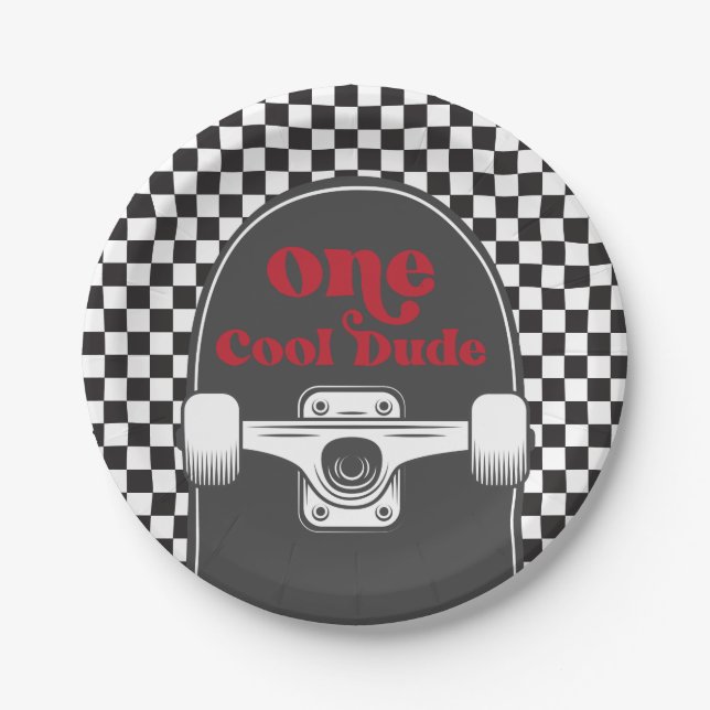 Platos de papel de cumpleaños Skateboard One Cool  (Anverso)