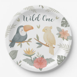 Platos de papel de cumpleaños tropicales Wild One 