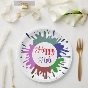 Platos de papel de Cute Colorful Happy Holi