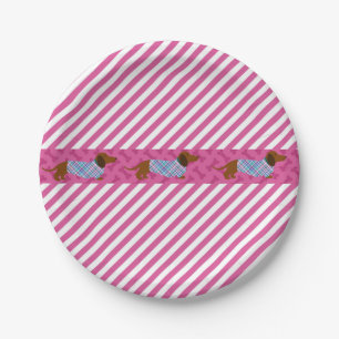 Platos de papel de Dachshund con raya rosa