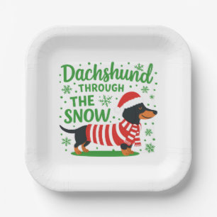 Platos de papel de Dachshund de Navidad