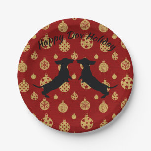 Platos de papel de Dachshund de vacaciones de rojo