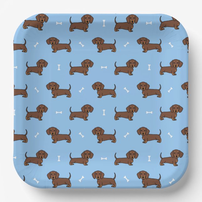 Platos de papel de Dachshund, fiesta de cumpleaños (Anverso)