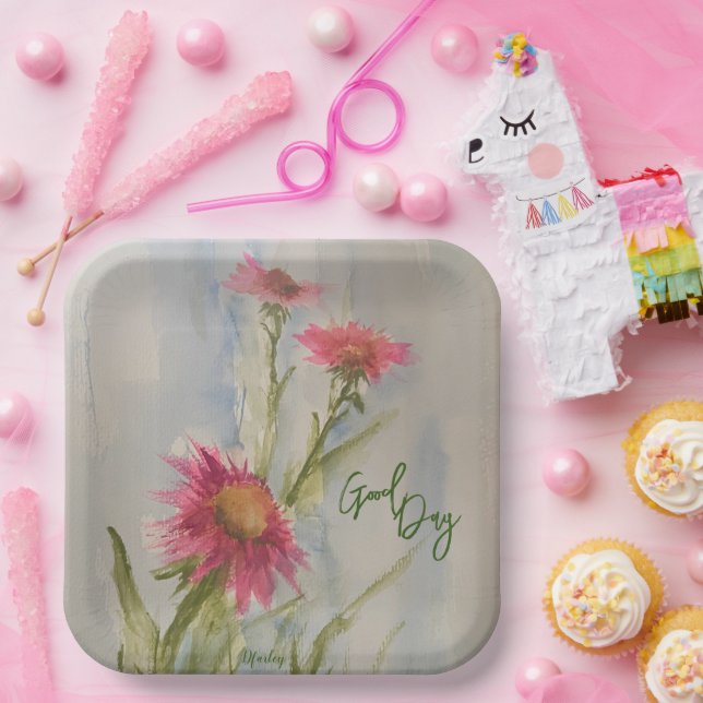 Platos de papel de Daises Rosados (Fiesta)