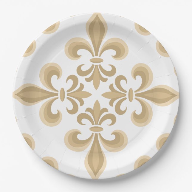 Platos de papel de damasco bronceado elegante (Anverso)