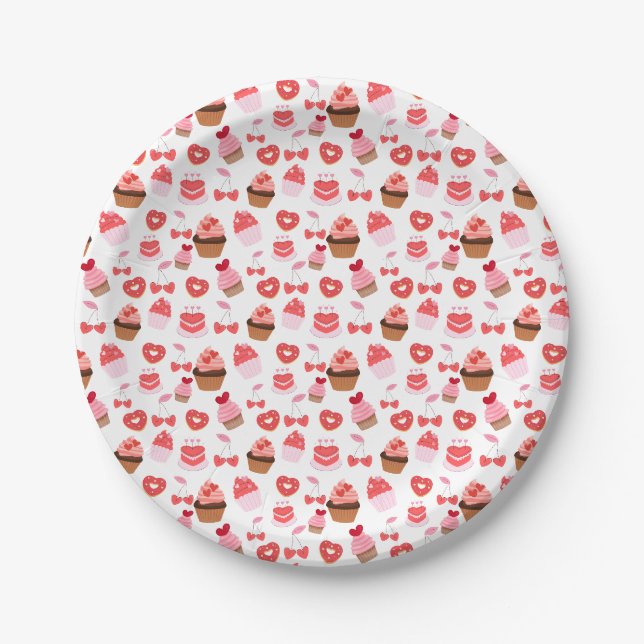 Platos de papel de dulces de San Valentín, postre  (Anverso)