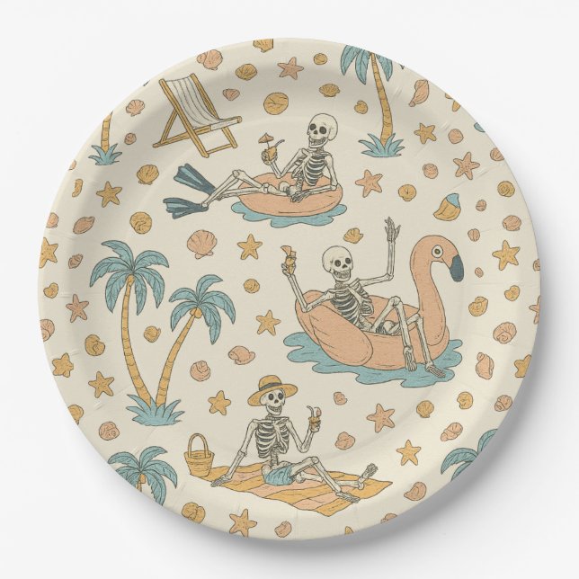 Platos de papel de esqueleto para fiesta de Summer (Anverso)