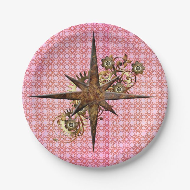 Platos de papel de estrella de brújula Steampunk (Anverso)