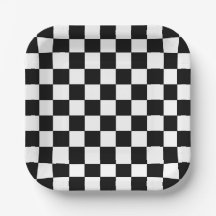 Platos de papel de fiesta de cuadros negros y blan