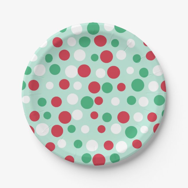 Platos de papel de fiesta de puntos de Navidad de  (Anverso)
