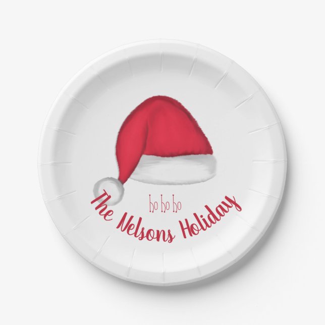 Platos de papel de fiesta de sombrero de Santa 7" (Anverso)