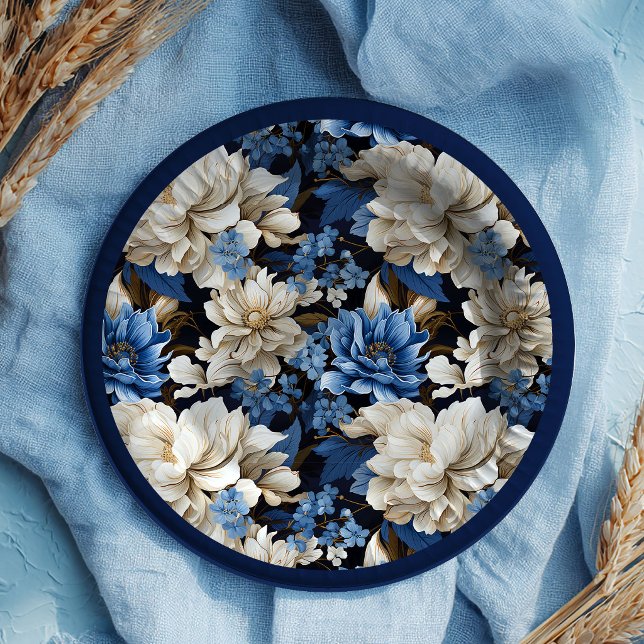 Platos de Papel de Fiesta Elegantes con Flores Azu (Trendy Navy Blue Floral Stylish Party Paper Plates)