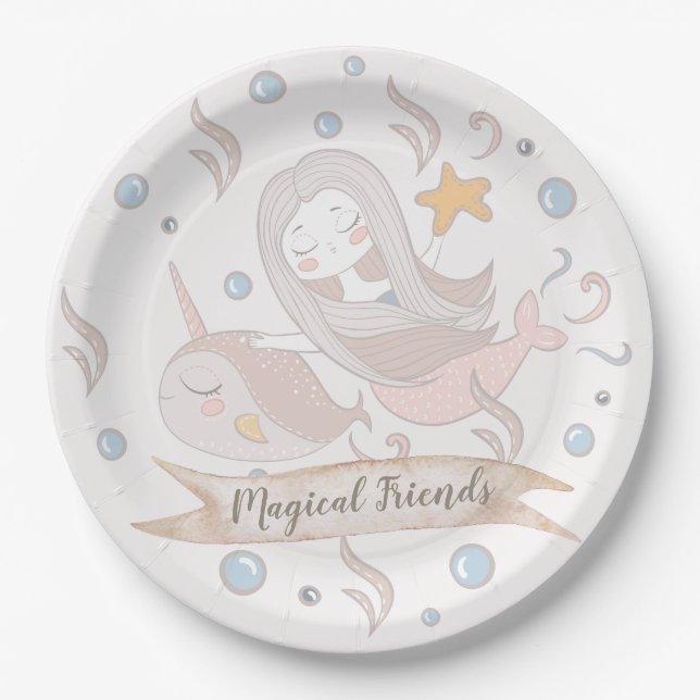 Platos de Papel de Fiesta Personalizados de Sirena (Anverso)