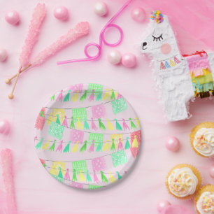Platos de papel de fiesta rosa verde Tassel Papel
