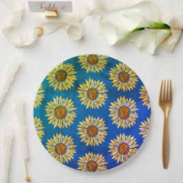 Platos de papel de flores azules curtidas