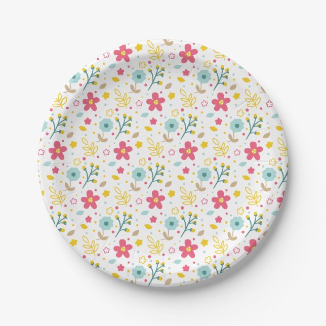 Platos de Papel de Flores de Primavera (Anverso)