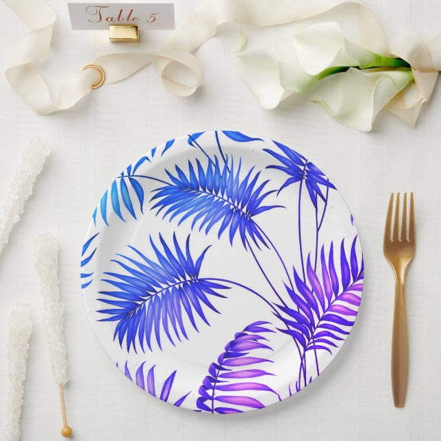 Platos de papel de flores moradas (Boda)