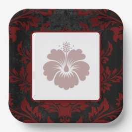 Platos de papel de flores rojas para boda