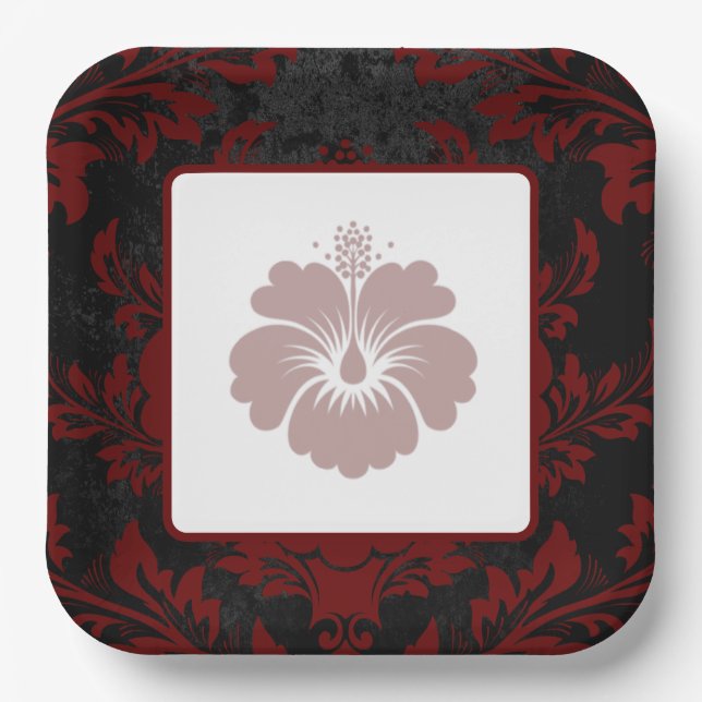 Platos de papel de flores rojas para boda (Anverso)