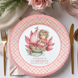 Platos de papel de flores rosadas de cumpleaños de