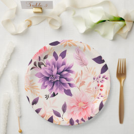 Platos de papel de flores rosadas lindas
