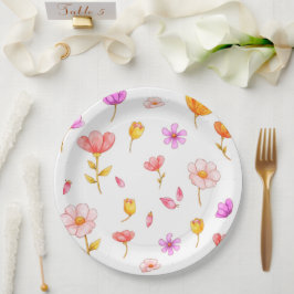 Platos de papel de flores rosadas lindos