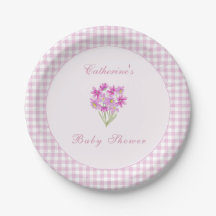 Platos de papel de flores rosadas para baby shower