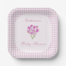 Platos de papel de flores rosadas para baby shower
