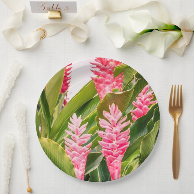 Platos de papel de flores rosado (Boda)